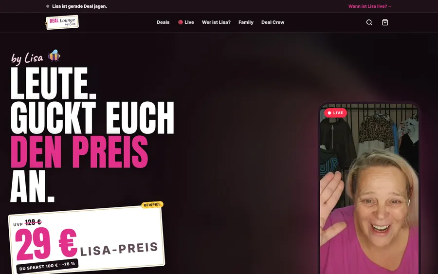 Vorschau der Website DEAL LOUNGE by Lisa — Live. Laut. Lisa.